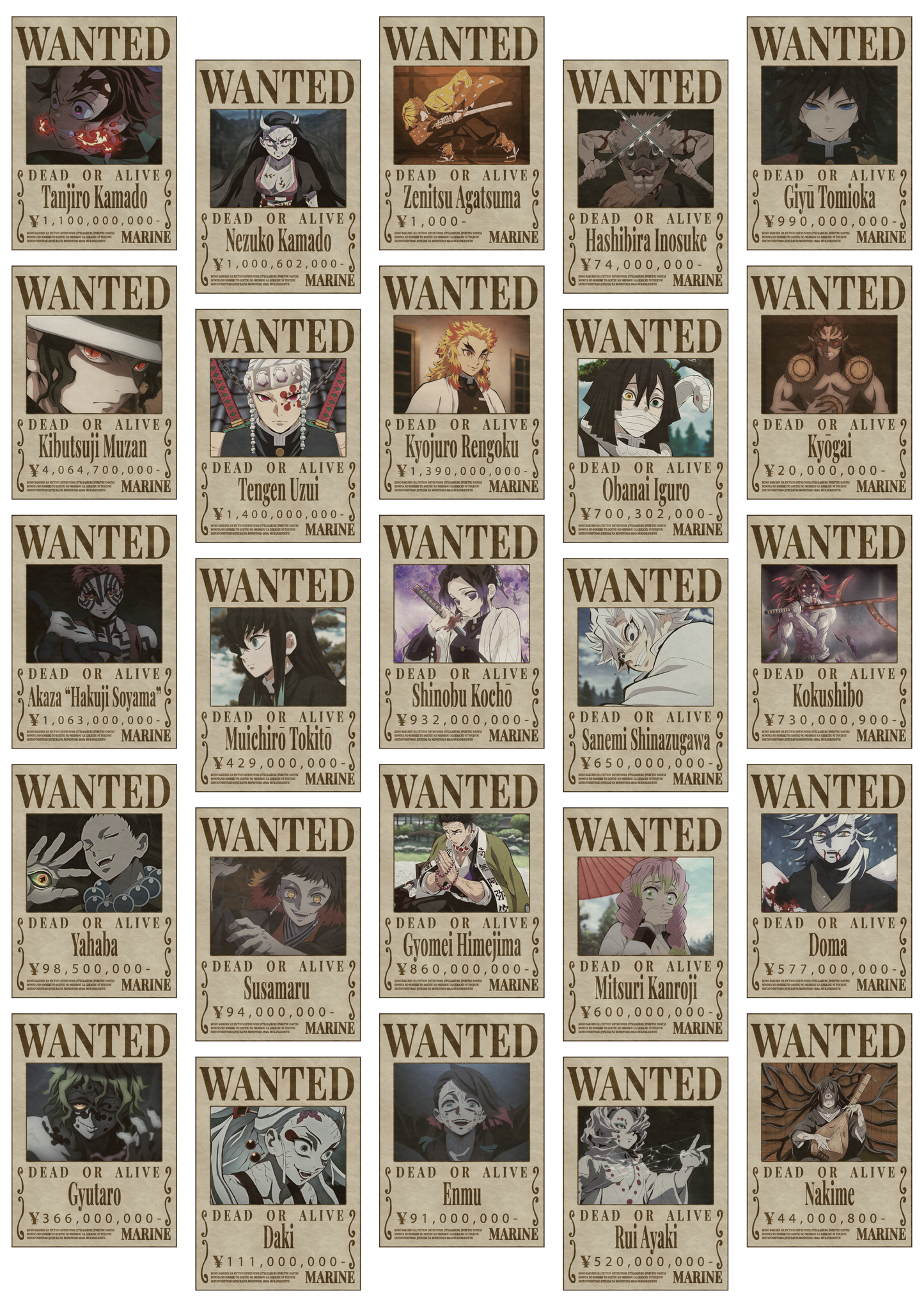 Demon Slayer Wanted Posters